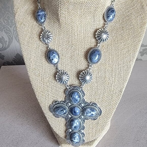 Silver Tone Cross Necklace - Picture 3 of 6